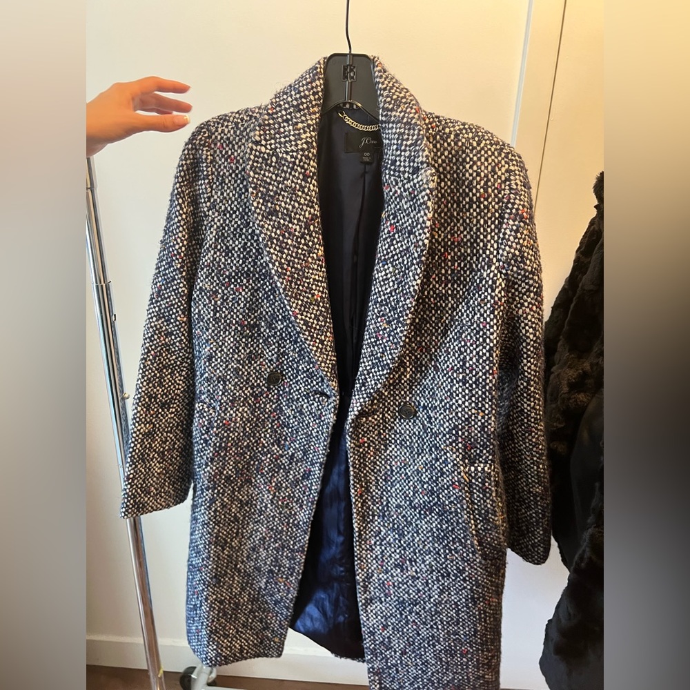 J. Crew single breasted multicolored coat in blue. Size 00.